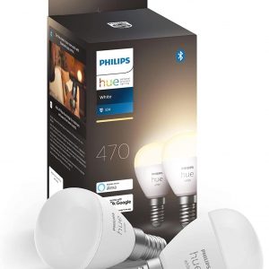 Philips Hue White E14 LED Lampen Doppelpack (470 lm), dimmbare LED Leuchtmittel für das Hue Lichtsystem mit warm- bis kühlweißem Licht, smarte Lichtsteuerung über Sprache und App, 2er Pack