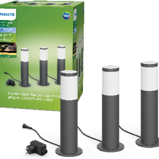 PHILIPS Utrecht Outdoor Sockelleuchten 3-er Starter Set (3 W), wetterfeste Niedervolt Außenleuchten mit warmweißem Licht, energiesparende LED Beleuchtung, anthrazit