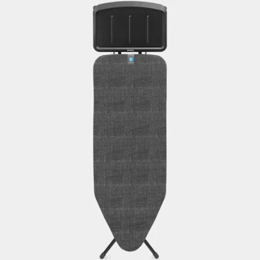 Brabantia - Bügelbrett C - für Dampfbügeleisen - XL-Dampfbügelbrett - Höhenverstellbar - für Links- oder Rechtshänder - Solider Vierfußrahmen - Bügeleisen bis 15 cm - Denim Black - 124 x 45 cm