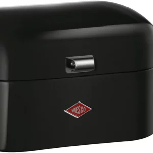 Wesco Single Grandy Brotkasten in der Farbe schwarz, pulverbeschichtetes Stahlblech, Lüftungslöcher und stabiler Handgriff, 22 x 26,8 x 17,5 cm
