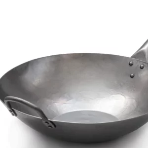 Craft Wok 731W316 Pow-Wok, flach, handgehämmerter Karbonstahl, mit Holz- und Stahlgriff, 35,6 cm, flacher Boden, flach, 731W316