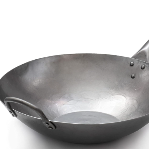 Craft Wok 731W316 Pow-Wok, flach, handgehämmerter Karbonstahl, mit Holz- und Stahlgriff, 35,6 cm, flacher Boden, flach, 731W316
