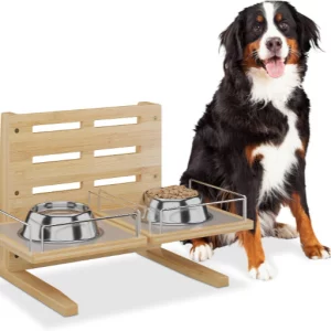 Relaxdays Hundefutterstation Bambus Höhenverstellbar