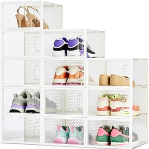 Amazon Basics Stapelbare und Faltbare durchsichtige Aufbewahrungsbox für Schuhe 12 Stück