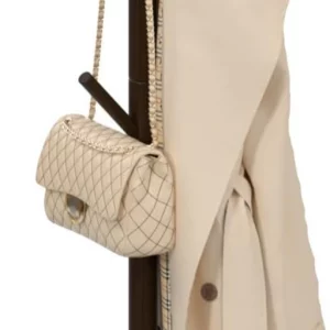 EXABANG Garderobenständer, Kleiderständer Holz, 9 Haken, 4 Verstellbare Höhen, Jackenständer Kleiderständer Taschenständer Gardarobenstaender für Kleidung, Hüte, Taschen (Natur)