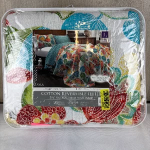 Lush Decor Layla Quilt Floral Leaf Print 3-teiliges Wende-Bettwäsche-Set, Kingsize, Orange/Blau