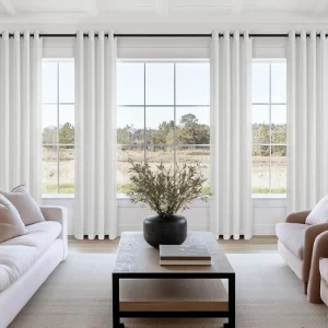 Topfinel 2 Stück Leinen Ösenschal Boho Gardinen mit Ösen Voile Vorhang Halbtransparent Vorhänge Schlafzimmer Gardinen Wohnzimmer Modern Vorhänge Scheibengardinen 140x220cm Weiß