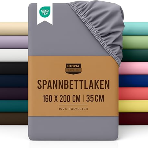 Utopia Bedding - Spannbettlaken 160x200cm - Grau - Oeko-Tex Zertifiziertes Gebürstete Polyester-Mikrofaser Spannbetttuch - 35 cm Tiefe Tasche
