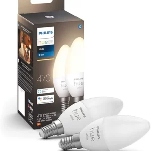 Philips Hue White E14 LED Lampen in Kerzenform 2er Pack (470 lm), dimmbare LED Leuchtmittel für das Hue Lichtsystem mit warmweißem Licht, smarte Lichtsteuerung über Sprache und App [Energieklasse F]