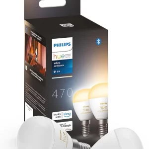 Philips Hue White Ambiance E14 LED Lampen Doppelpack (470 lm), dimmbare LED Leuchtmittel für das Hue Lichtsystem mit warm- bis kühlweißem Licht, smarte Lichtsteuerung über Sprache und App, 2er Pack