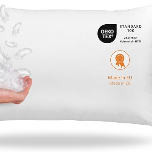 sleepling Daunenkissen Federkissen 40x80 cm, 100% Daunen & Federn, Kopfkissen Sofakissen, 60 Grad waschbar, Kissen aus 100% Baumwolle, weiß