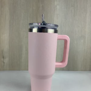 WATERSY 30oz Kaffeebecher to Go Thermobecher Doppelwandiger Edelstahl Vakuum Auslaufsicher Trinkbecher mit Griff und Strohhalm Thermoskanne Pink
