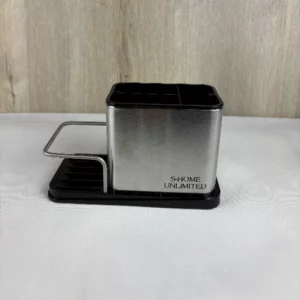 Spülbecken Organizer Edelstahl | Platzsparender Küchenorganizer mit 4 Fächern | Spülutensilienhalter mit Schwammhalter | Kompakte Größe 22x10x13 cm