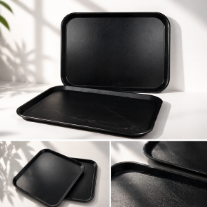 Relaxdays Serviertablett, 2er Set, rutschfeste Oberfläche, BxT: 46 x 35 cm, eckiges Kellnertablett, Gastronomie, schwarz