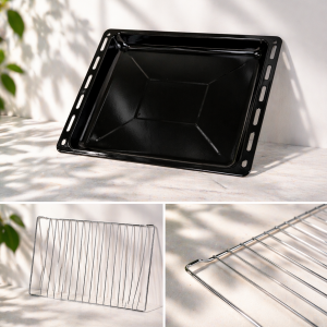 ICQN 42.2 x 37 cm Backbleche & Gitter Set, 3 cm Tief Emailliert Fettpfanne und Verchromt Backofenrost für Backofen & Herd, Kratzfest & Rostfrei, 422 x 375 x 30 mm