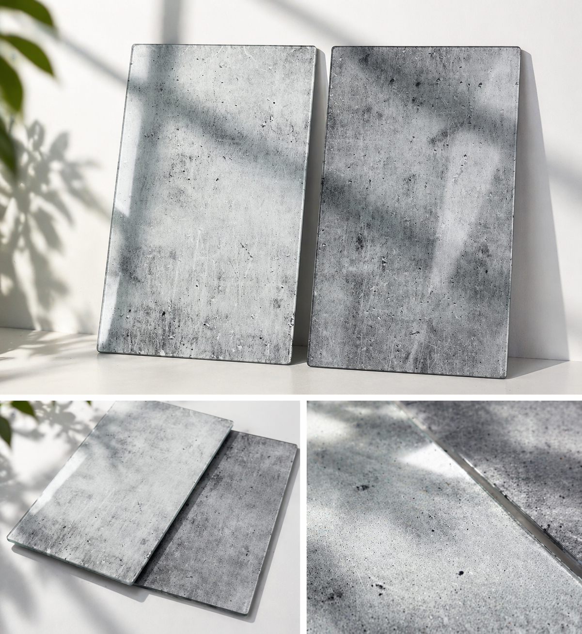 Allstar Glasabdeckplatten Beton, 2er Set, rutschfeste Herdabdeckung für Glaskeramikkochfelder in Beton-Optik, praktische Arbeitsflächenerweiterung in der Küche, Gehärtetes Glas, 30 x 52 cm, Grau