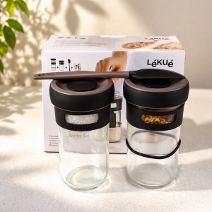 Lékué 3000200SUR Panaire Sauerteig-Set, Silikon Glas, Hell