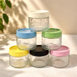 Wiederverwendbare Glasbehälter für Salatdressing, 240 ml, 6 Stück, Portionsbecher mit Deckel für Soßen, Gewürze, Gelee, Shot