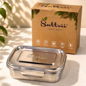 SAATVII Premium Edelstahl Lunchbox | Auslaufsicher | Spülmaschinenfest | Kinder-Brotdose mit Fächern | 780 ml | BPA-frei