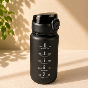 HoneyHolly Trinkflasche 500ML, Auslaufsicher, Trinkflasche Kohlensäure Geeignet, Wasserflasche BPA-Frei, Sportflasche mit Strohhalm, Trinkflaschen Sport für Kinder, Schule, Büro,schwarz