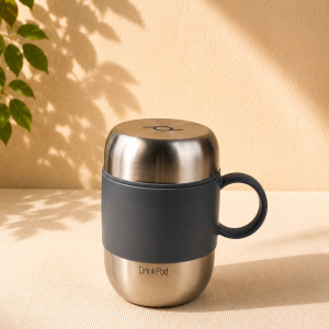 DrinkPod mit Griff Isolierbecher aus Edelstahl 0,28 L Doppelwandig Thermobehälter 6 Stunden Heiß 24 Stunden Kühl Auslaufsicher BPA-Frei - Gebürsteter Stahl
