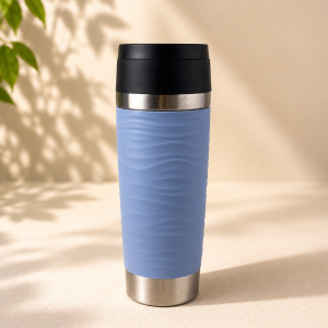 Emsa Travel Mug Wave Thermobecher 500 ml, Isolierbecher auslaufsicher, Edelstahl, 6h heiß und 12h kalt, 100% dicht, spülmaschinenfest, Kaffeebecher to go, 360°-Trinköffnung, blau