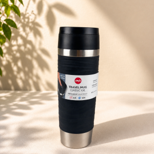 Emsa Travel Mug Wave Thermobecher 500 ml, Isolierbecher auslaufsicher, Edelstahl, 6h heiß und 12h kalt, 100% dicht, spülmaschinenfest, Kaffeebecher to go, 360°-Trinköffnung, schwarz