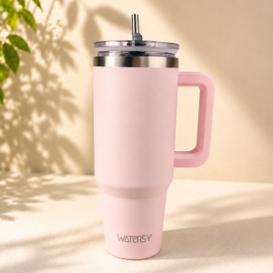 WATERSY 30oz Kaffeebecher to Go Thermobecher Doppelwandiger Edelstahl Vakuum Auslaufsicher Trinkbecher mit Griff und Strohhalm Thermoskanne Pink