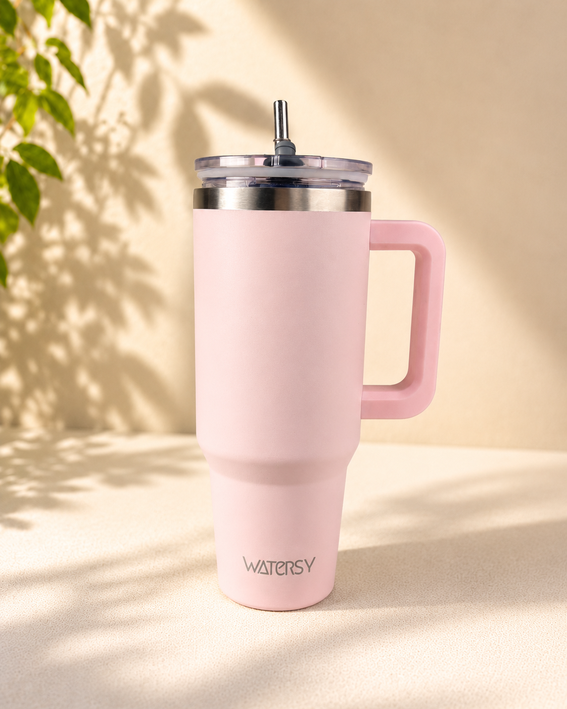 WATERSY 30oz Kaffeebecher to Go Thermobecher Doppelwandiger Edelstahl Vakuum Auslaufsicher Trinkbecher mit Griff und Strohhalm Thermoskanne Pink