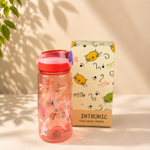 flintronic 600ml Trinkflasche Kinder, Kindertrinkflasche mit Strohhalm, BPA-freie Kinder-Wasserflaschen, Sportwasserflasche mit Auslaufsicherem Flip-Top-Deckel für Mädchen und Jungen, rot