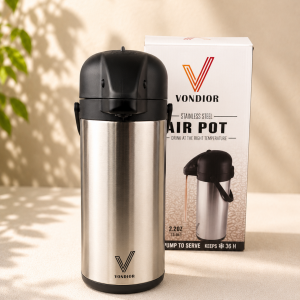 Vondior Airpot Pumpkanne 3 Liter - Professionelle isolierte Kaffeekaraffe aus Edelstahl, Thermoskanne, Thermos-Getränkespender, Geeignet Für Partygetränke