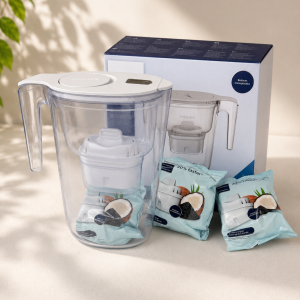Philips Water Wasserfilterkanne +4 Antikalk+ Ersatzfilterkartuschen schneller Durchfluss elektronischer Timer reduziert Wasserhärte um bis zu 50 Prozent 2,6 L